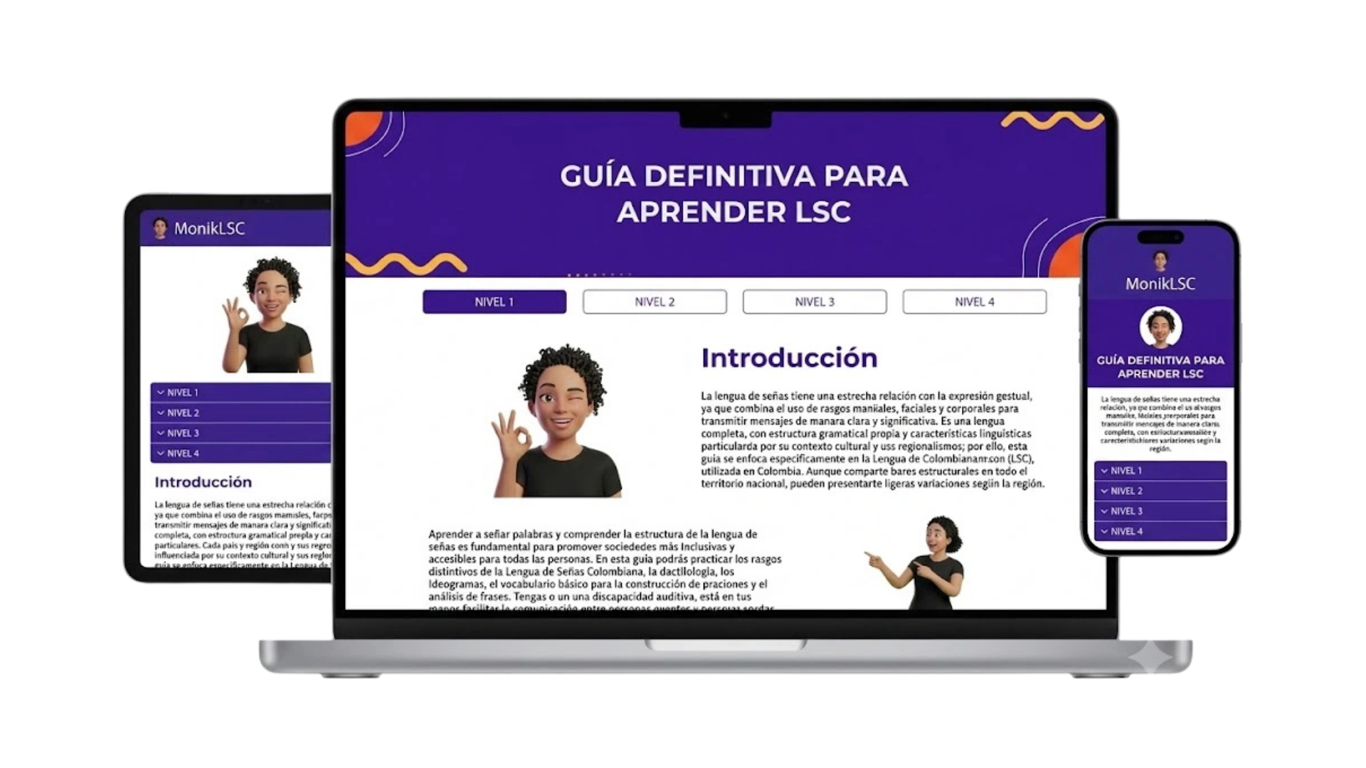 Método MonikLSC disponible en múltiples dispositivos: laptop, tablet y celular